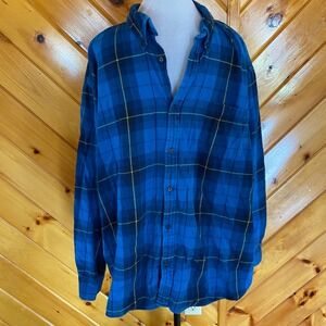 Foundry Supply Co Mens 2XL Blue Plaid Flannel Button Down Shirt Cotton Long Sl